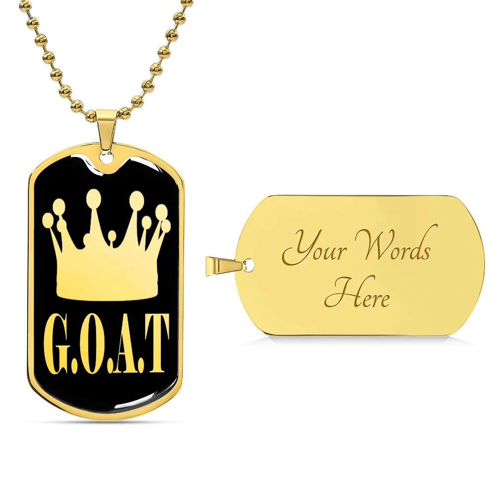 GOAT Greatest of All Time Necklace Personalized Engraved Gold Dog Tag Necklace